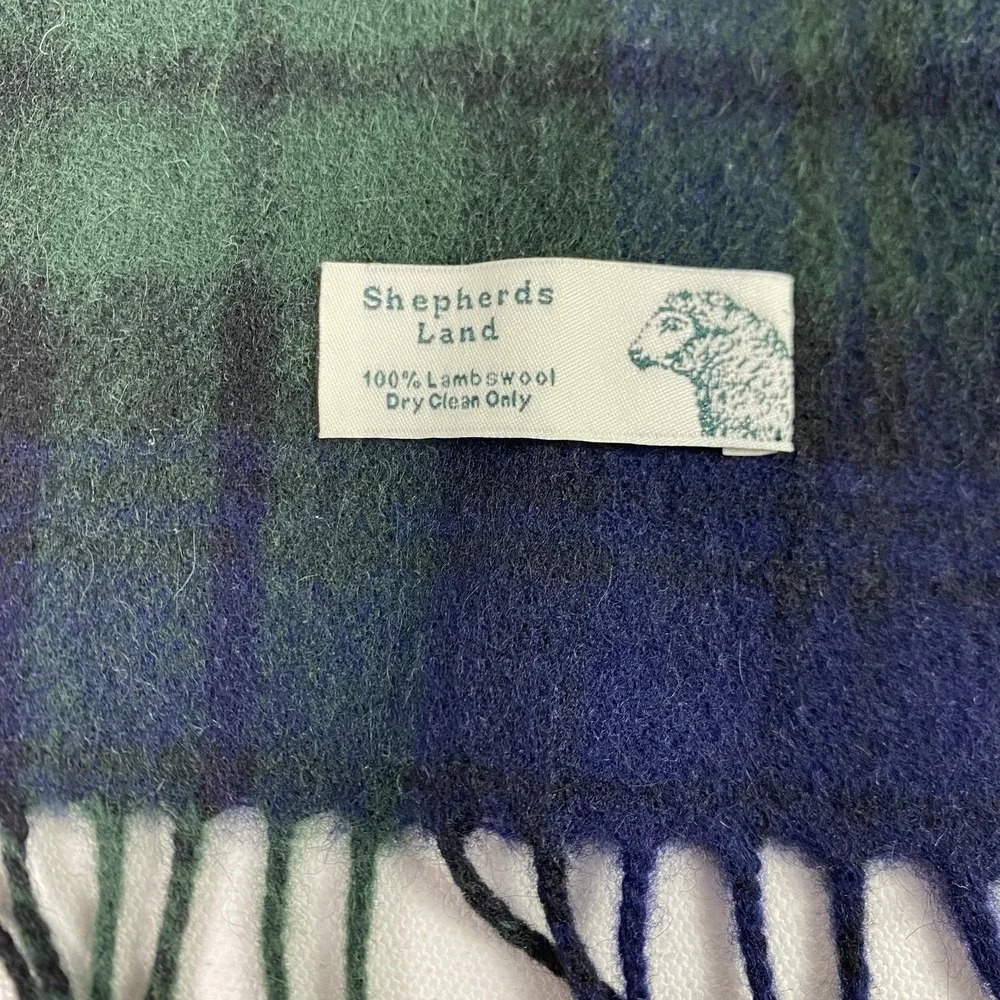 Shepherds Land Scarf Mens Blue 100% Lambswool Plaid Tartan Fringe Soft Winter